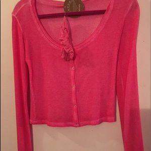 NWT Sundown by Splendid, pretty pink sweater shirt w/hair tie - Junior L